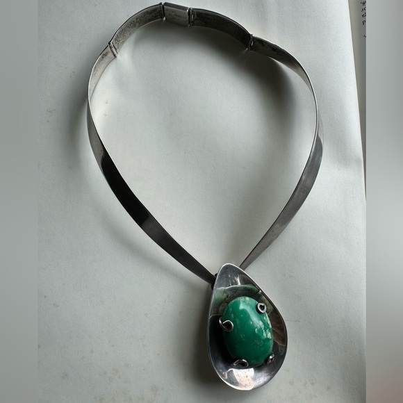 Very large and heavy TAXCO 925 Sterling silver necklace with natural stone - Picture 1 of 11